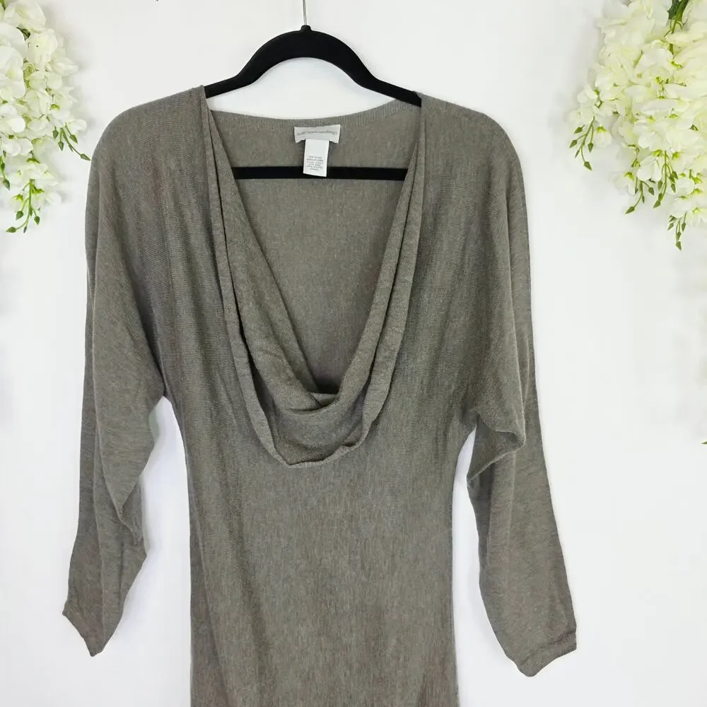 Soft Surroundings Sweater Tunic Dress Small Taupe Cowl Neck Wool Blend Minimal